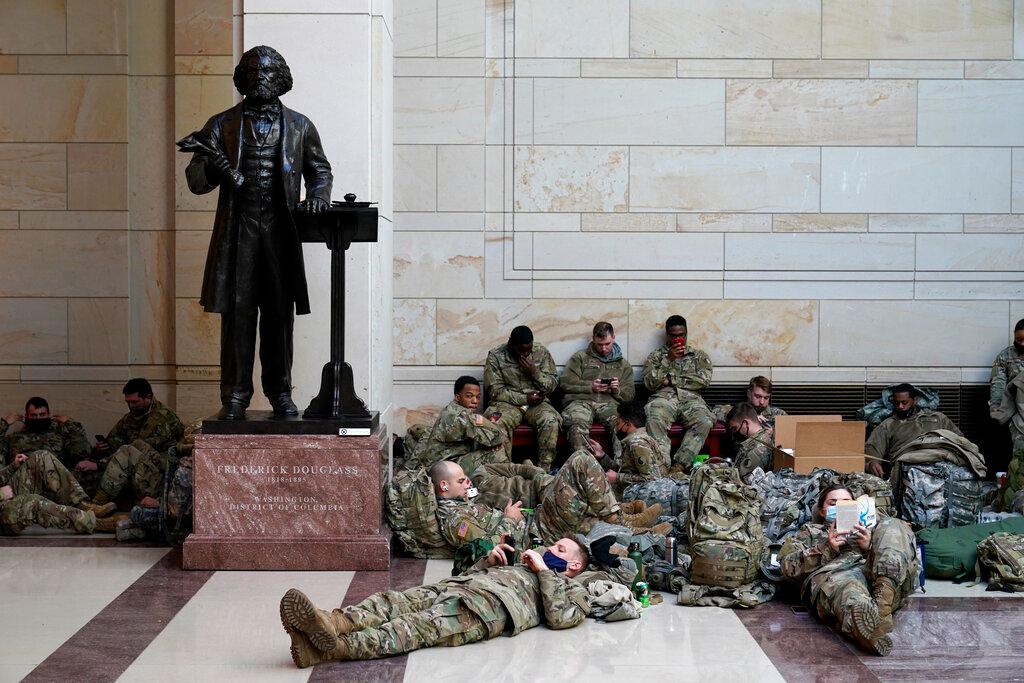 Troops hold inside the Capitol Visitor's Center