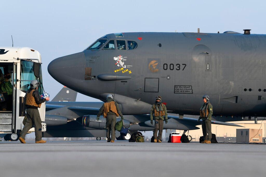 69th Bomb Squadron board B-52H Stratofortress bomber "Wham Bam II" in preparation for a flight over the Mideast