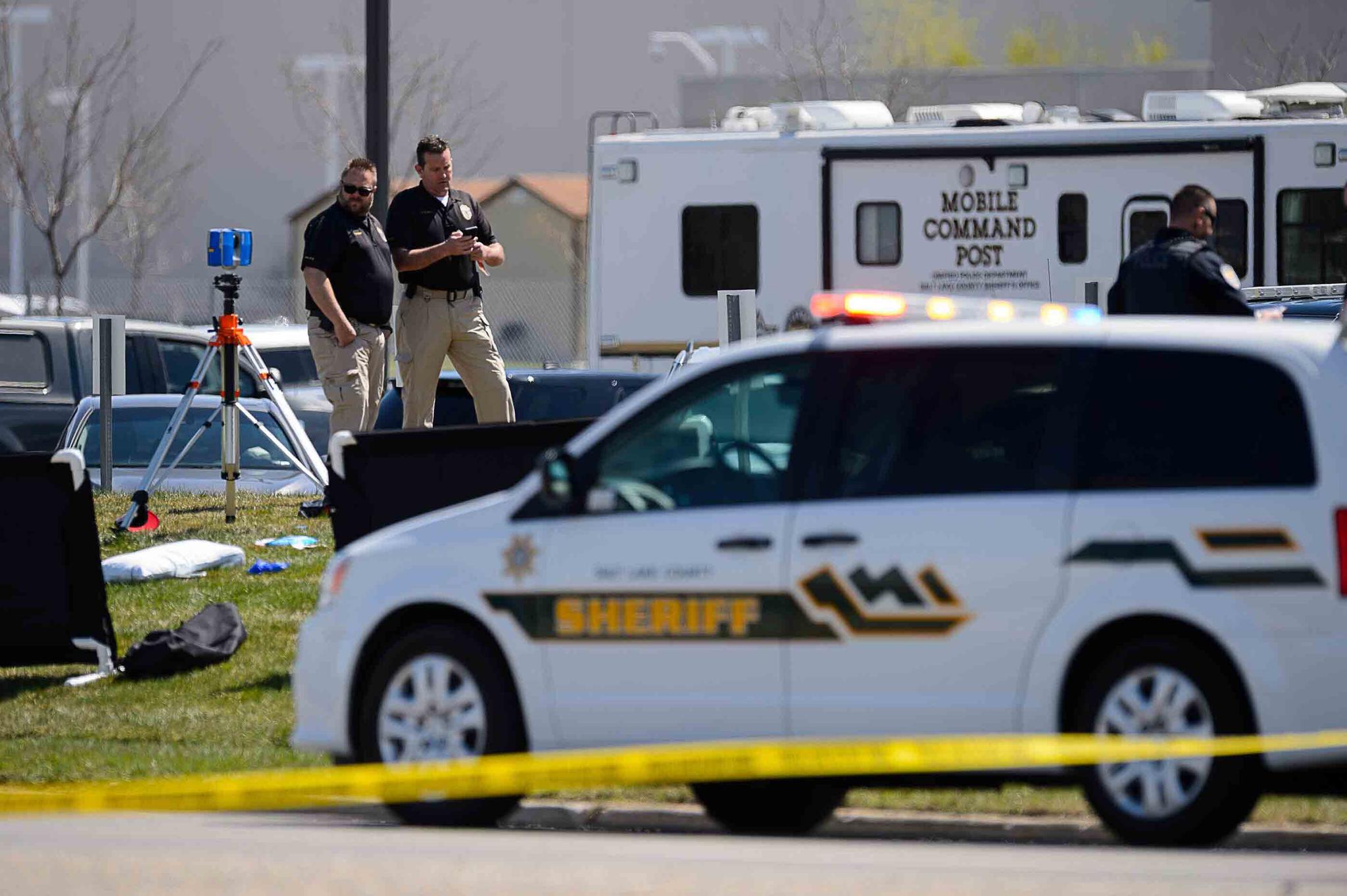 Police the scene of a shooting at the Salt Lake County Sheriff's Office, Saturday, April 10, 2021 in Salt Lake City.