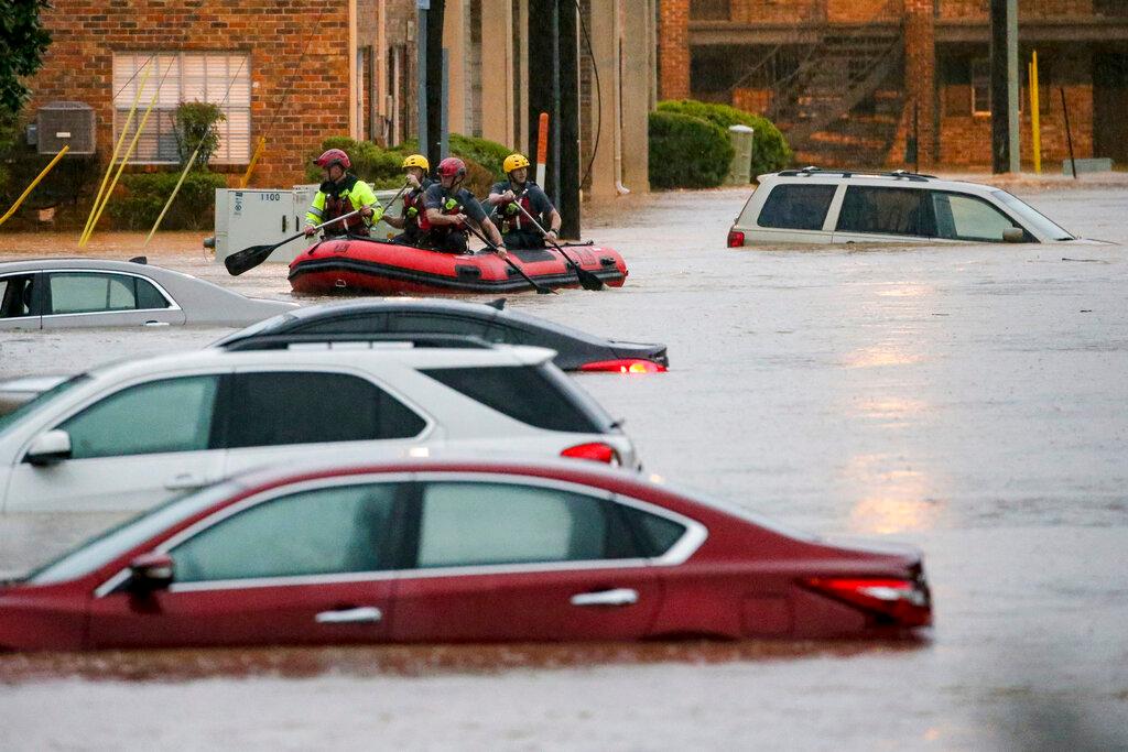 Torrential rainfall flooding several apartment buildings in Homewood, Ala.