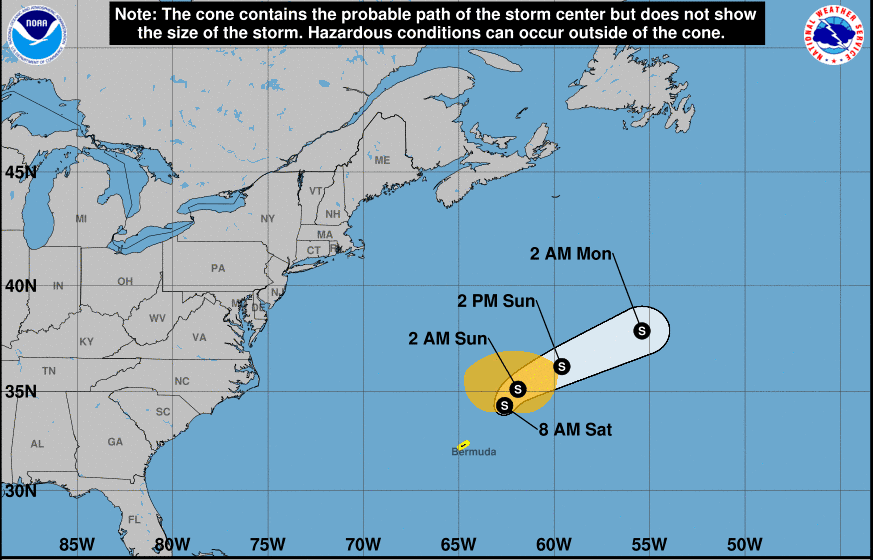 Subtropical storm Ana formed in the Atlantic Ocean about 200 miles northeast of Bermuda