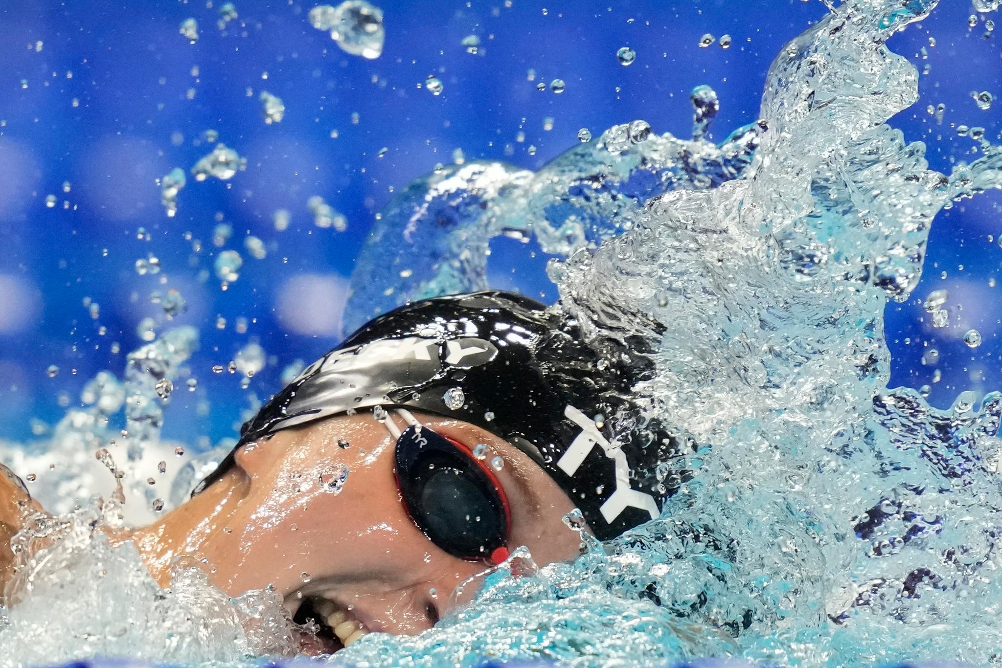 Katie Ledecky participates in the women's 800 freestyle during wave 2 of the U.S. Olympic Swim Trials on Saturday, June 19, 2021, in Omaha, Neb.