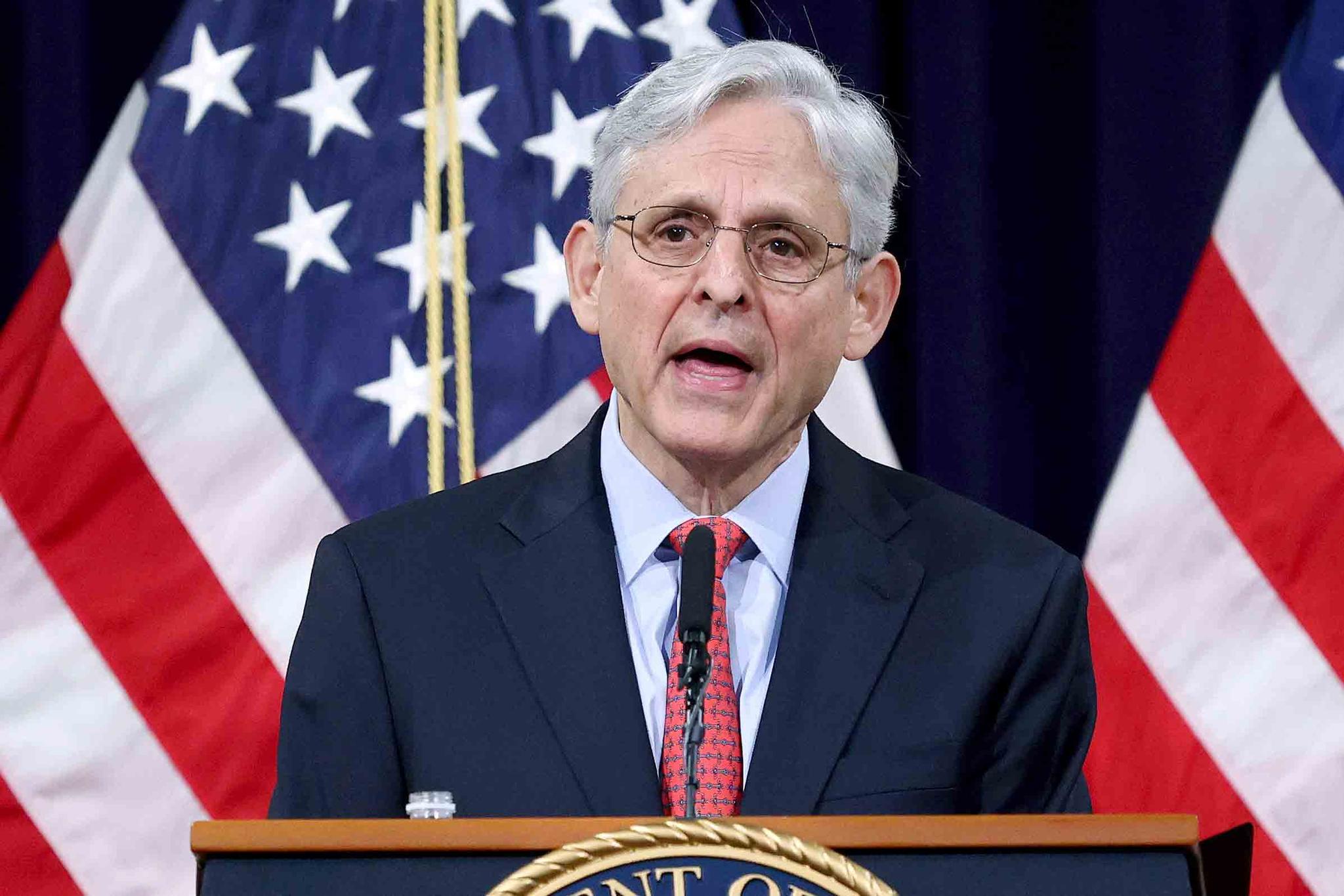 Attorney General Merrick Garland speaks at the Justice Department in Washington. 