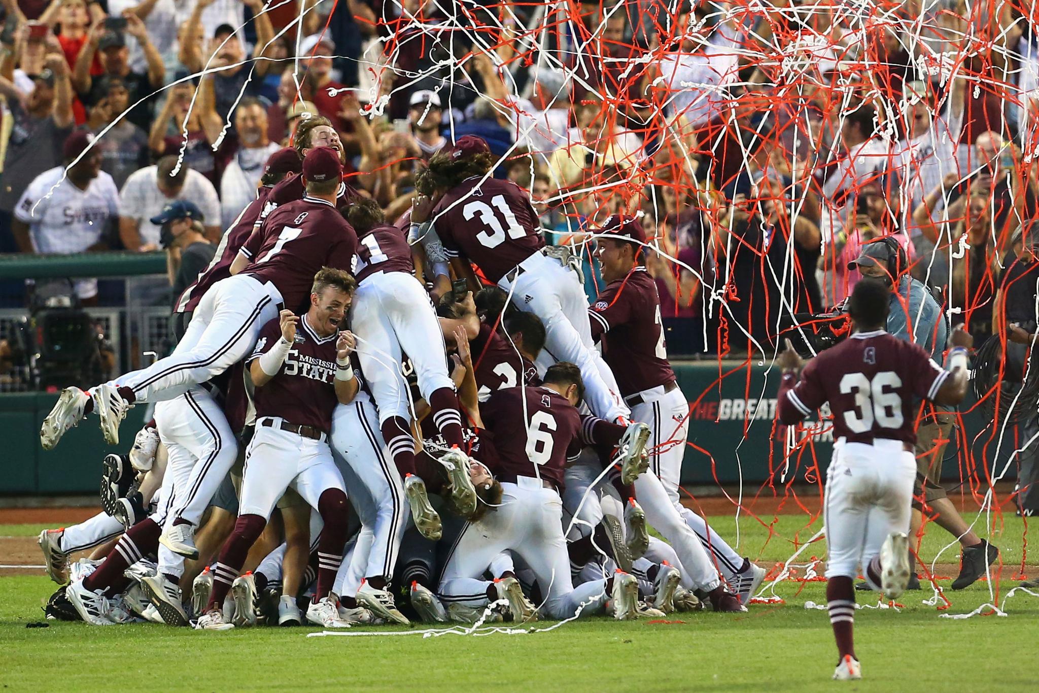 Mississippi State celebrates after winning the College World Series