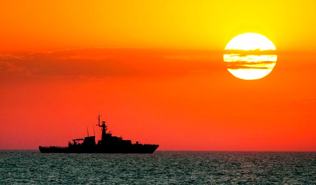 A view of the Britain's Royal Navy patrol ship OPV "Trent" in the Black Sea, Thursday late, July 8, 2021 during Sea Breeze 2021 maneuvers