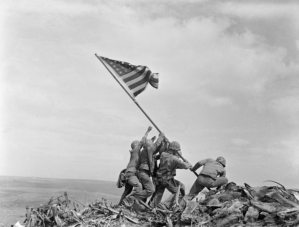 (23 February 1945) Marines place American flag over Iwo Jima 