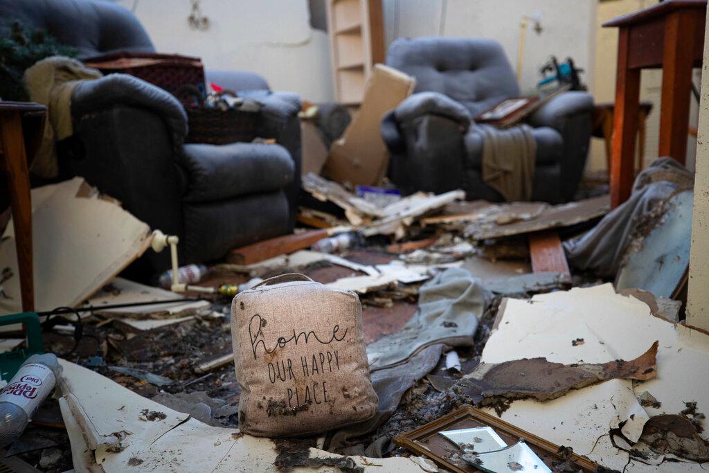 Pillow says Home Our Happy Place sits in remains of destroyed house after tornado 