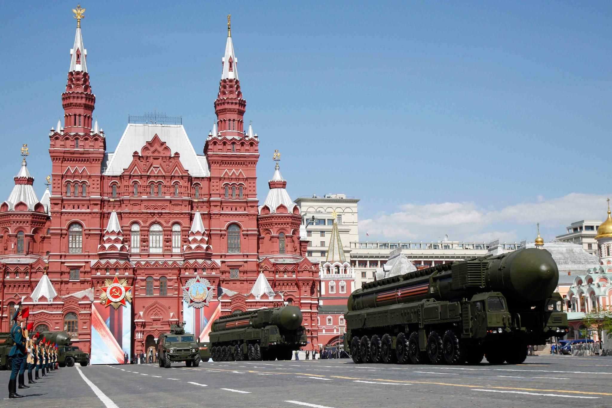 Russian ICBM missile launchers move during the Victory Day military parade marking 71 years after the victory in WWII in Red Square in Moscow, Russia, May 9, 2016.