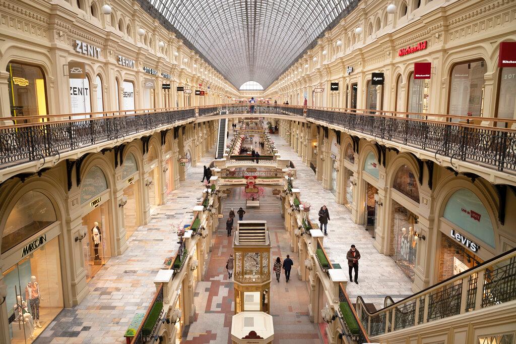 Small number of visitors at department store in Moscow 