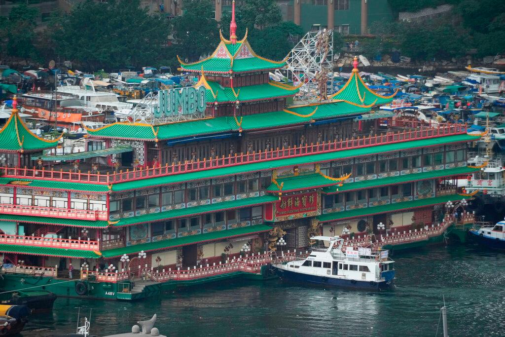 Jumbo Floating Restaurant is towed away in Hong Kong