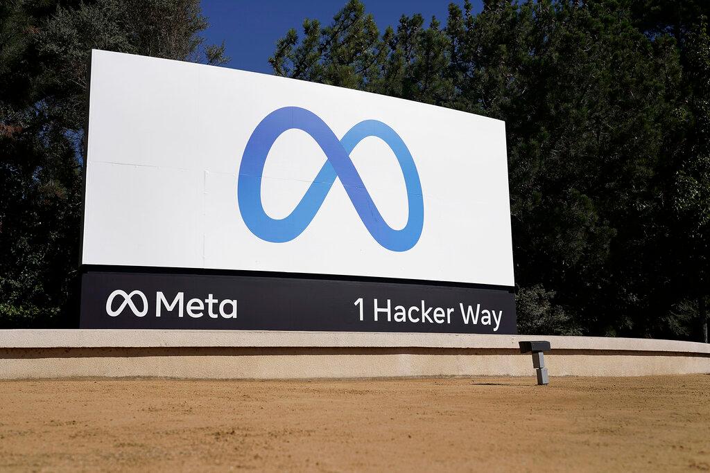  Facebook's Meta logo sign is seen at the company headquarters in Menlo Park, California.