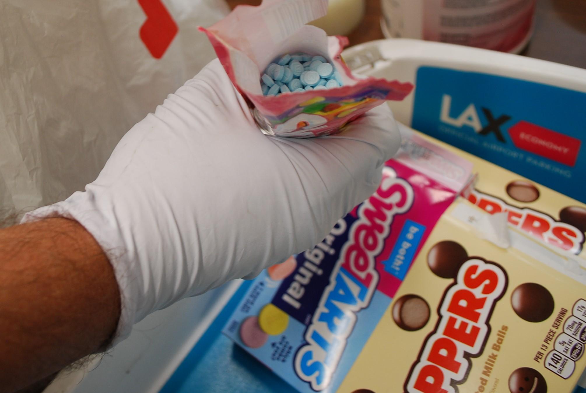 Confiscated fentanyl inside normal candy packages