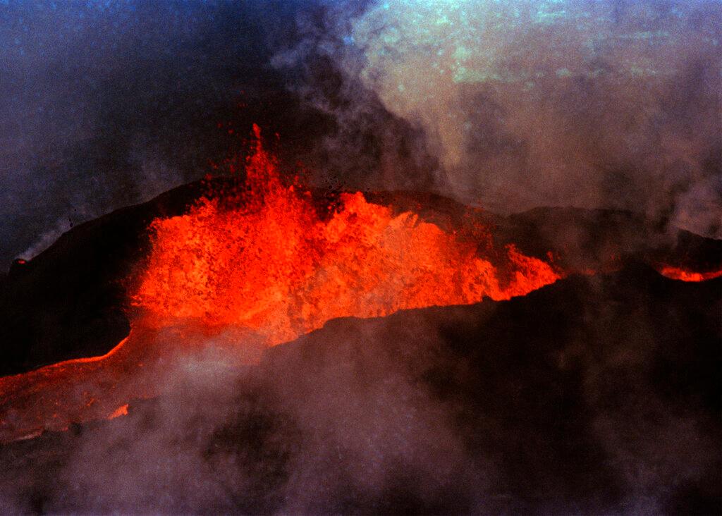 Molten rock flows from Mauna Loa on March 28, 1984, near Hilo, Hawaii