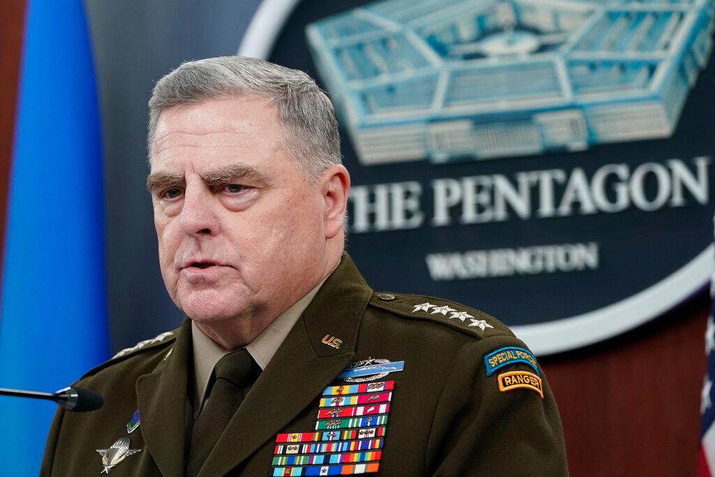 Joint Chiefs Chairman Gen. Mark Milley speaks during a briefing at the Pentagon 