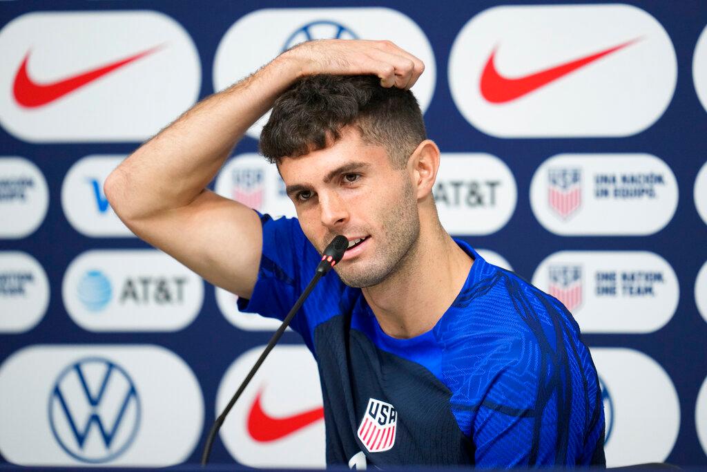 Christian Pulisic of the United States attends a press conference before a training session at Al-Gharafa SC Stadium, in Doha, Thursday, Dec. 1, 2022.