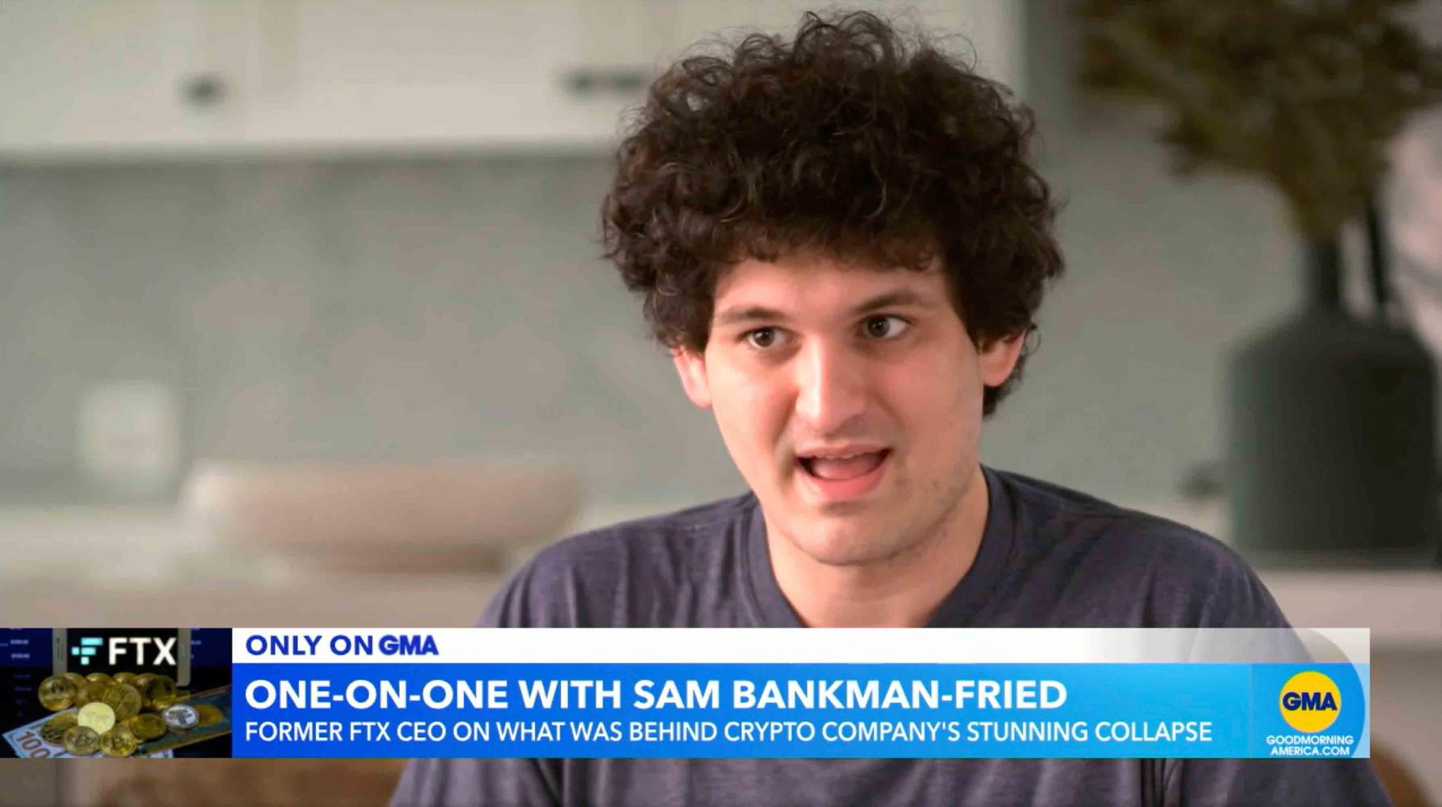 In this screengrab from an interview with ABC News is Sam Bankman-Fried, former CEO of the failed cryptocurrency exchange FTX. The interview, which appeared on the program Good Morning America, took place in the Bahamas island of Nassau where FTX was headquartered.