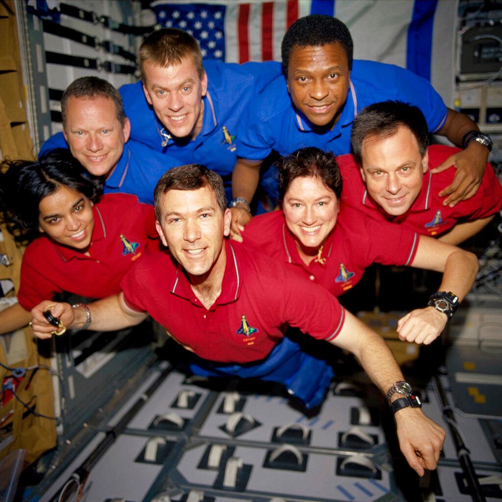 Crew members aboard the Space Shuttle Columbia