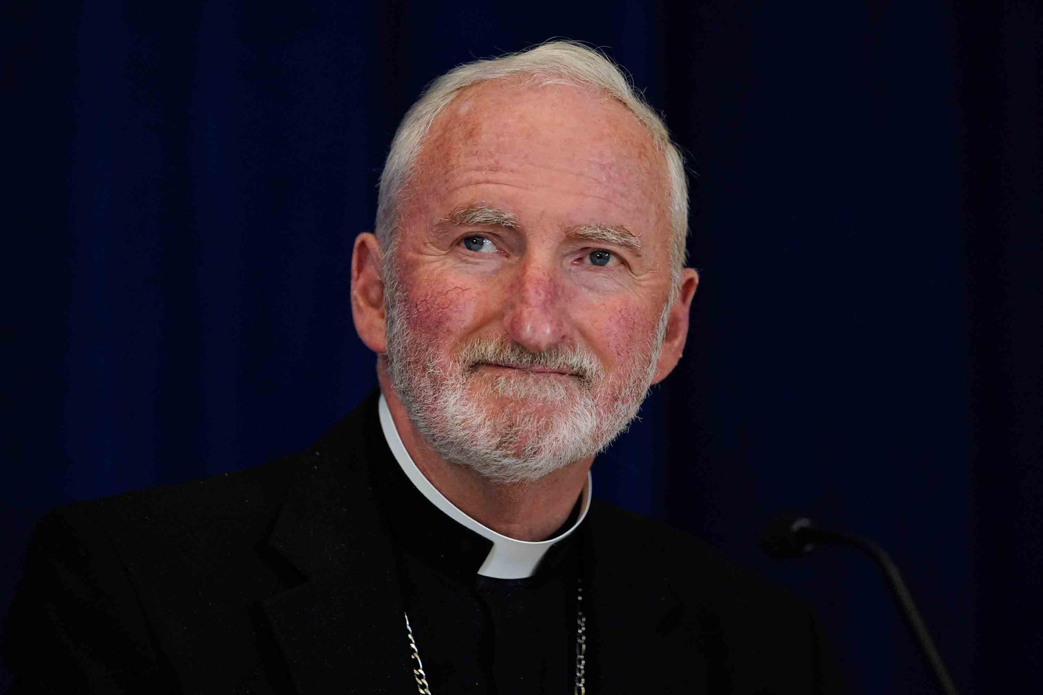 Bishop David O'Connell, of the Archdiocese of Los Angeles, attends a news conference at the Fall General Assembly meeting of the United States Conference of Catholic Bishops, on Nov. 17, 2021, in Baltimore.