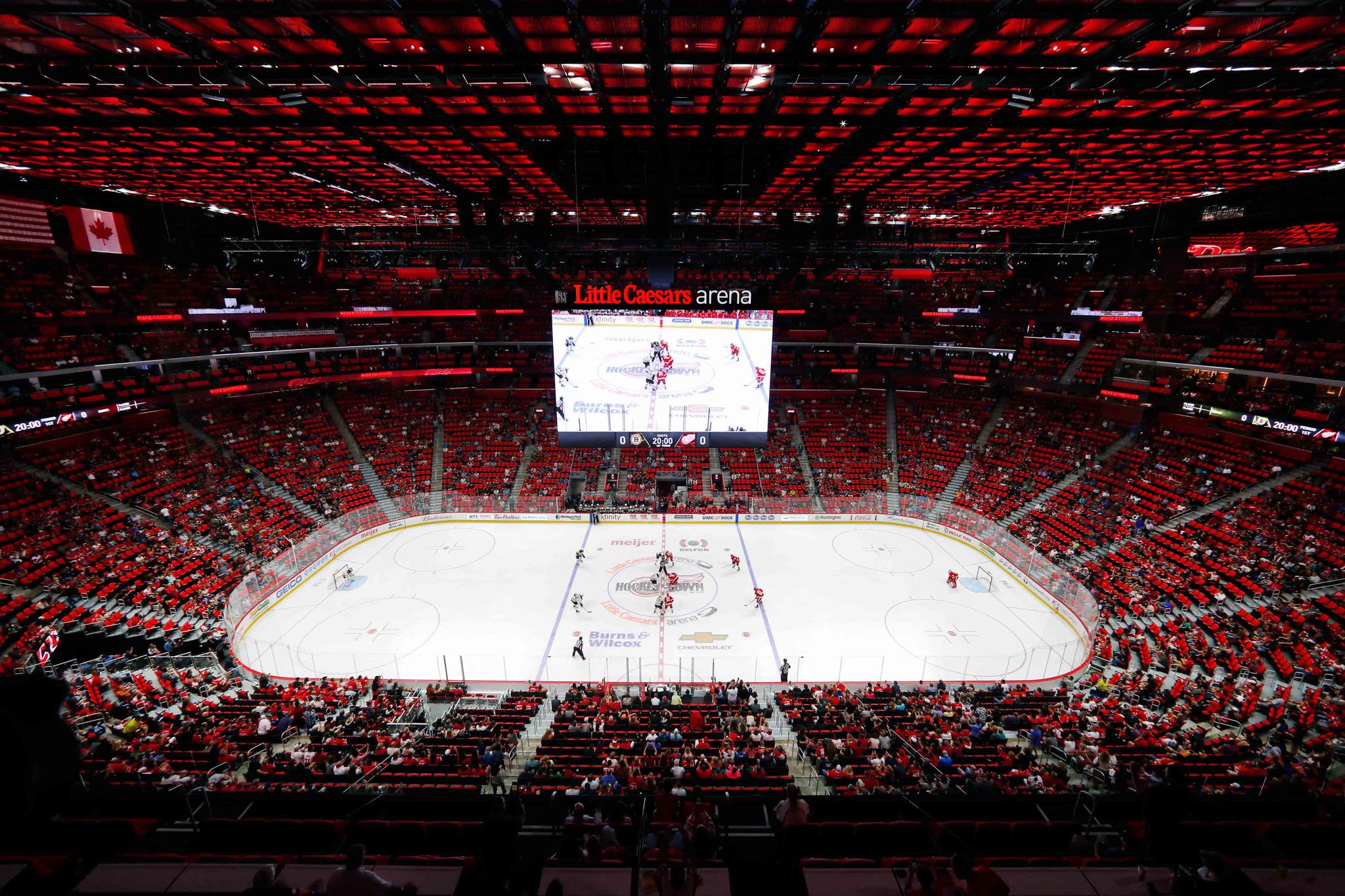 Detroit Red Wings play an NHL preseason game against the Boston Bruins at Little Caesars Arena in Detroit