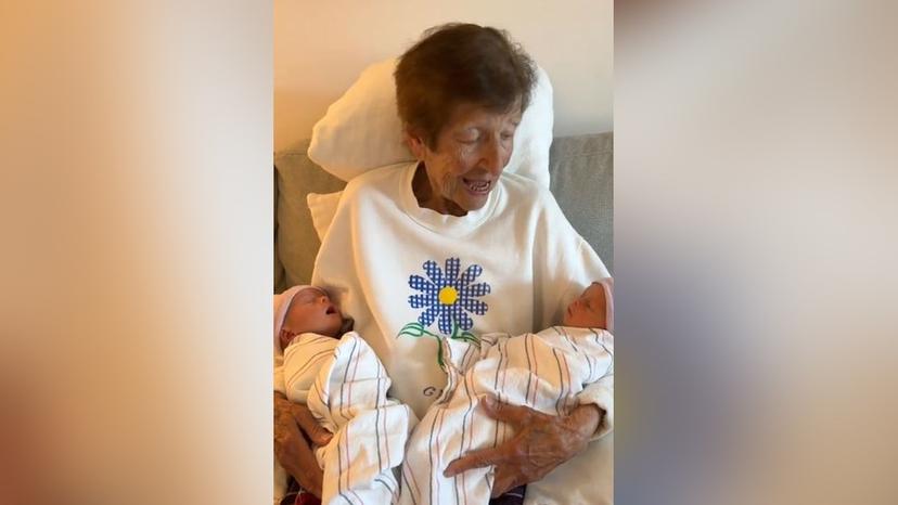 Alexa Caradimitropoulo shared on TikTok the moment her 100-year-old grandmother met her twin great-grandsons.